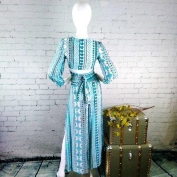 Zhu Ulma Paisley Wrap Pants Set Aqua Blue XS - Picture 3 of 9